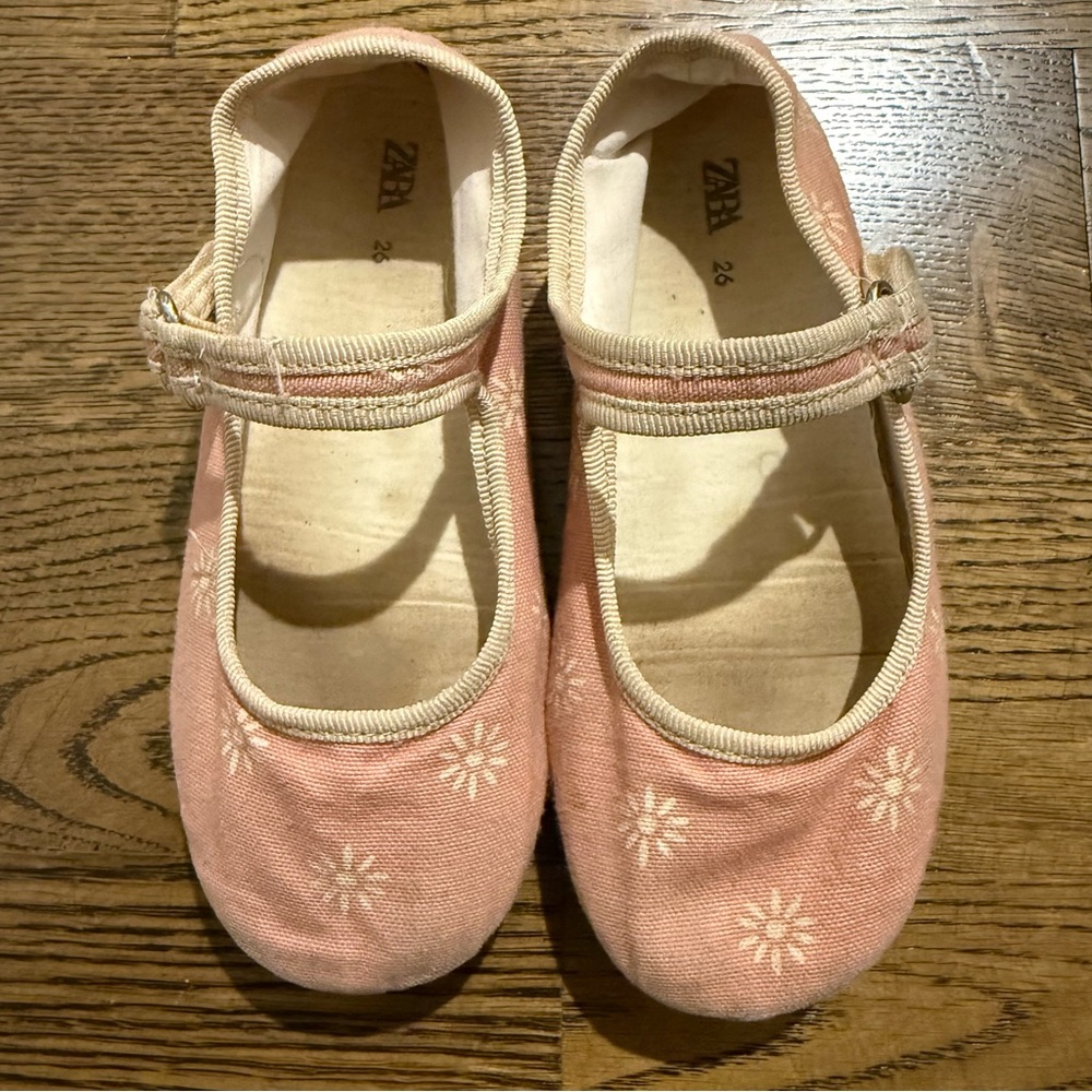 Zara Pink Ballet Flats with Floral Design